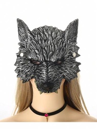 1入組柔軟PU泡沫3D立體感恐怖金色狼頭面具，銀色狼頭動物化妝舞會面具;適用於化妝舞會、萬聖節派對、電影和電視服裝道具。