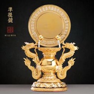 臺灣鎏金純銅準提鏡擺件家用客廳準提佛母像銅鏡家用吉祥銅鏡擺件