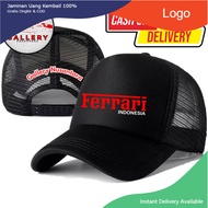 Topi Trucker FERRARI - Topi Distro FERRARI Logo - Topi FERRARI Premium - Topi Pria Dewasa - Topi Pri