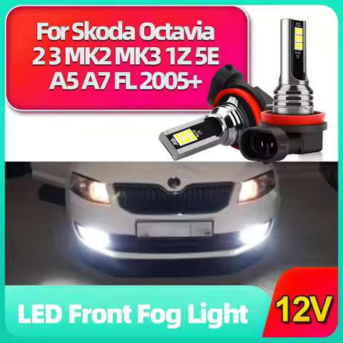 2Pcs 6000K White Car LED lamp H11 H8 Car Front Fog Light Bulb For Skoda Octavia 2 3 MK2 MK3 1Z 5E A5