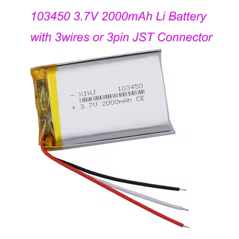 3.7V 2000mAh 7.4Wh Rechargeable Li Lithium Battery Lipo 103450 NTC 3-Wires JST 3Pin Plug For GPS Das