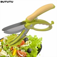 BUTUTU Salad Scissors, Stainless Steel With Spring-Loaded System Salad Chopper, Two In One Double Bl
