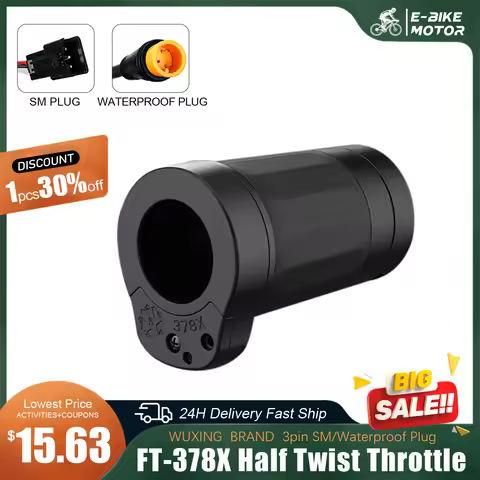 Electric Bike 378X Half Twist Throttle 24V 36V 48V 60V 72V 3pin SM/Waterproof Connector Ebikes Right
