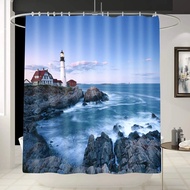 ตกแต่งผนังวิวทะเล Portland Lighthouse Shower ภูมิทัศน์งานศิลปะ Tropical Ocean Art Curtain ตะขอสำหรับห้องน้ำ