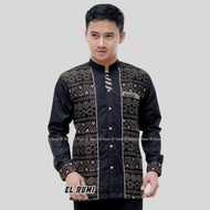 Koko Shirt For Men, Long Sleeve, Brown Color, Combination Of Batik With Toraja Motif, Sogan