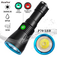 Asafee DA16S Diving Flashlight XHP70 LED High Power Led Flashlights 3600lm Underwater Torch Dive Lig