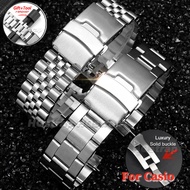 22mm Watch Band Metal for Casio MDV107 MDV106 Silver Stainless Steel Strap for Casio Double Press Fo