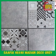 Keramik SAAFIA 40x40 Madain Deco Grey / Keramik kasar 40x40