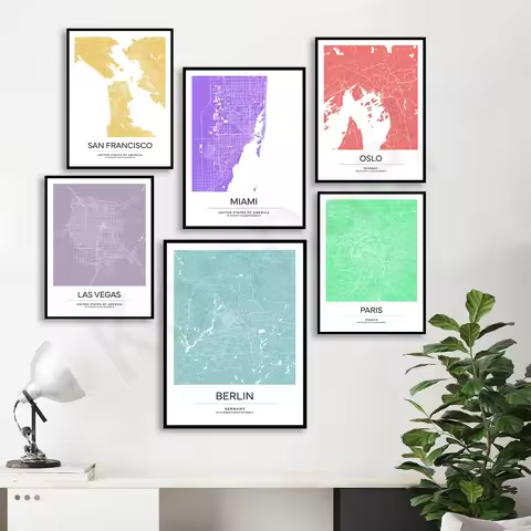 Berlin San Francisco Miami New York London Oslo Washington Las Vegas Paris. City Travel Map Poster