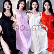 Lingerie dress daster satin Renda neck, Baju tidur wanita seksi