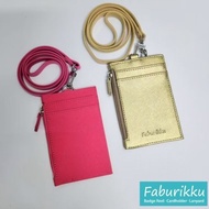SG🇸🇬Zip PU Cardholder With Soft Lanyard Set(Dk Pink/ Gold)