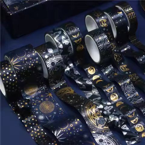 9 pcs/set Dark Universe Gilding Silvery Stars Planet Washi Tape Set Scrapbooking Diy Journal Station