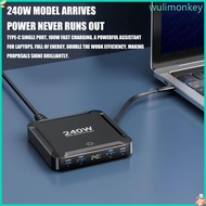 WU Portable 240W Retractable USB c Charger Compactly Design Multiple USB Port