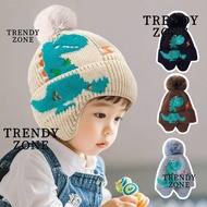 TRENDYZONE Kids Earmuffs Cap, 2-8year Boy Girl Warm Baby Knitted Hat, Windproof Cartoon Dinosaur Bab