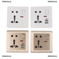 【ul】Universal Wall Socket With LED Light Switch 5 Hole USB Wall Power Socket
