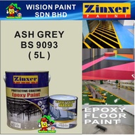 BS 9093 ASH GREY  ( 5L ) 5 Liter ZINXER EPOXY PAINT Two Pack Epoxy Floor Paint - 4 Liter + 1 Liter
