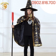 Set Áo Choàng và nón phù thuỷ trang phục hoá trang Halloween cho bé trai và bé gái