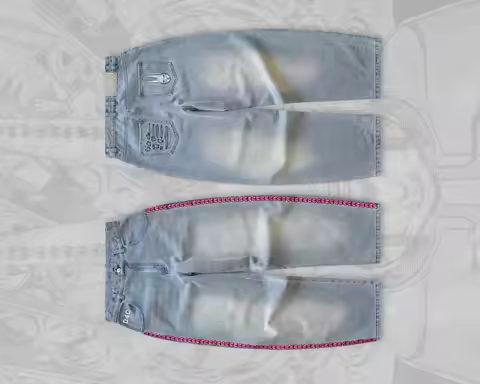 Pink Heart Side Embroidery D4C JoJo High Waist Baggy Jeans Women Y2K Men Loose Fit Washed Denim Pant