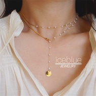 【iceblue】Long Chain Pearl Pendant Necklace 18K Gold Plated Waterproof Non Tarnish Jewelry 316L Stain