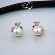 Discount in Straw Time [Real Moissanite] Can Pass Diamond Test 18K Gold Natural Pearl Cross Earrings