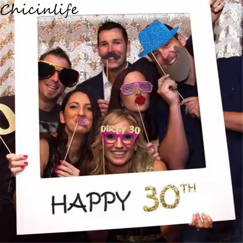 Happy 30th 35th 40th Paper Photo Booth Frame 16th 18th 21th 30th 50th 60th Adult Birthday Party Deco