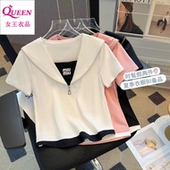 新款 假兩件 上衣女韓版 ins 潮 時尚 短袖 ins 潮女 顯瘦上衣 新款假两件别致短袖T恤2025夏季洋气百搭时尚短袖ins潮女显瘦 New Style Fake Two-Piece Chic 