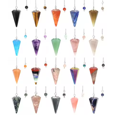 Natural Crystal Pendulums for Divination Dowsing Amethyst Pink Quartz Pendulum Reiki Healing Gem Sto