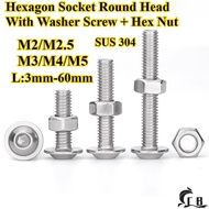 [CB-NLJLS] SUS304, Hexagon Socket Round Head With Washer Screw + Hex Nut Two-Piece Set M2/M2.5/M3/M4
