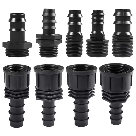 1/2 3/4 Female Male Thread To 1/2 3/4 1 Inch Garden Hose Barb Connector 16mm 20mm 25mm Plastic Hose 
