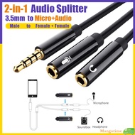【Fast Ship】3.5mm 2 In 1 Audio Splitter Cable Male To 2 Female Jack Converter AUX Adapter Splitter For Earphones PC Microphone