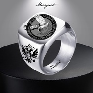 Meaeguet Personalized Ring,Engraved Badge Family Crests Graduation College Class Ring Stainless Stee