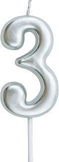 XNOVA 3rd Birthday Candle Three Years Silvery Happy Birthday Number 3 Candles for Cake Topper Decora