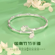 银手镯999足银竹报平安手镯子竹节银手镯女学生妈妈情人节礼物Silver Bracelet 999 Full Silver Bamboo Newspaper Peace Bracelet Bamboo