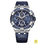 MAURICE LACROIX AI1018-SS001-432-4 / Men's Analog Watch / AIKON Chronograph 44mm / Quartz / Leather Strap / Blue