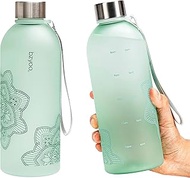 bzyoo 32 OZ 1 Liter Time Marker Water Bottle BPA Free Frosted Durable Plastic With Strap - Reusable 