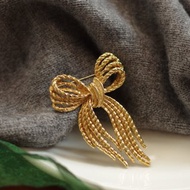 B450 古董 Vintage 金色鋼索編織蝴蝶結緞帶禮物別針