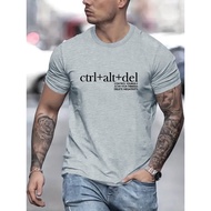 t shirtMen's Ctrl+alt+del Graphic Print T-shirt, Summer Trendy Athletic Short Sleeve Tees For Males,