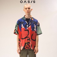 OASIS เสื้อฮาวาย เสื้อเชิ้ตผู้ชาย แขนสั้น เสื้อสงกรานต์ ผ้าโพลีเอสเตอร์ MWSOH-4515-V สีเหลือง