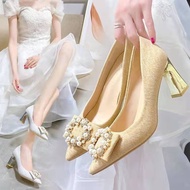 HM1 Women's Sequined Crystal Weddings Shoes - Thick Heels