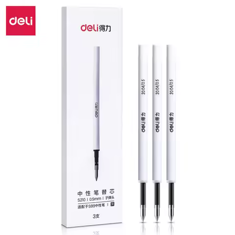3PCS/BOX Deli S210 0.5mm Bullet Head Neutral Pen Core Gel Pen Refill Black Color 99mm Pen Refill Fit