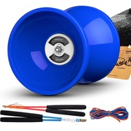 MAGICYOYO Pro Triple Bearing Diabolo Saiz Sederhana 5” Mainan Yoyo Cina Biru dengan 2 Pasang Batang 