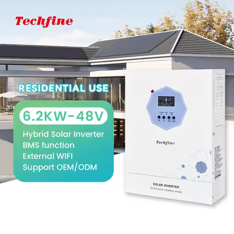 Techfine 48VDC 6.2KW 6200W Hybrid Solar Inverter 48v Single Phase Solar Inverter With MPPT Charge Co