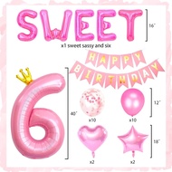 42 PCS Sweet Sassy & Six Birthday Decoration Sweet Six Birthday Balloons 6 Years Old Birthday Decora