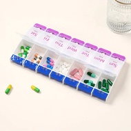 7 Day Push Button Large Tray 14-Compartment Meds Box Container Holder AM PM for Medication, Vitamin,
