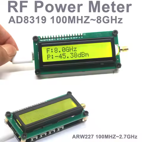 1M-8Ghz RF Power Meter AD8319 ARW227 USB Type-C 24Bit ADC RF Signal Detector Ham Radio Amplifier 433