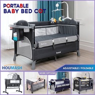 Upgraded Multifunctional Infant Baby Cot Playpen Travel Cot Bed Foldable Portable Babycot Side Bed Swing Cot with Storage Bag and Mattress