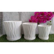 WHITE CERAMIC FLOWER POT D1 / PASU BUNGA CERRAMIK PUTIH
