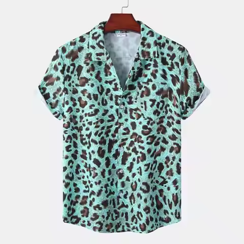3D Printed Leopard Shirt For Men Casual Fashion Summer Short Sleeves Hawaiian Beach Shirts Personali