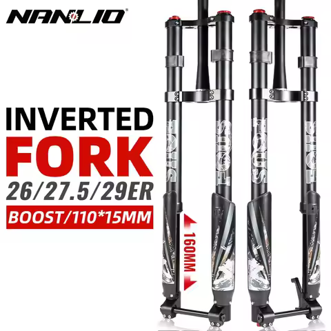 NANLIO Inverted MTB Air Suspension Fork Double Crown 26 27.5 29 Inch Travel 160mm Boost 110x15mm Thr