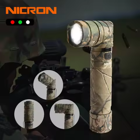 NICRON 3-Color Light 90 Degree Camo Rechargeable Twist Flashlight With 360 Rotary Clip 18650 Waterpr